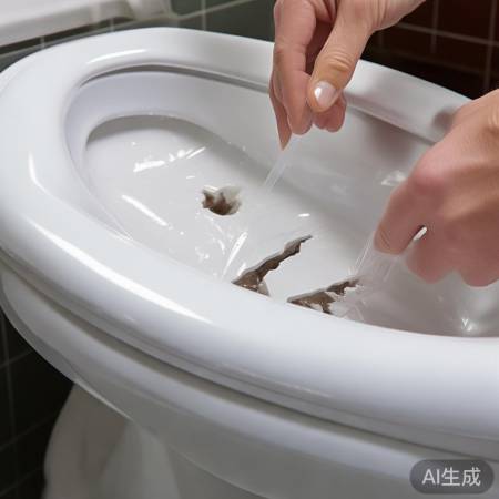 马桶垫破损,胶带修补