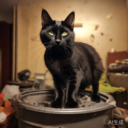 恶猫翻垃圾桶,家中一团糟