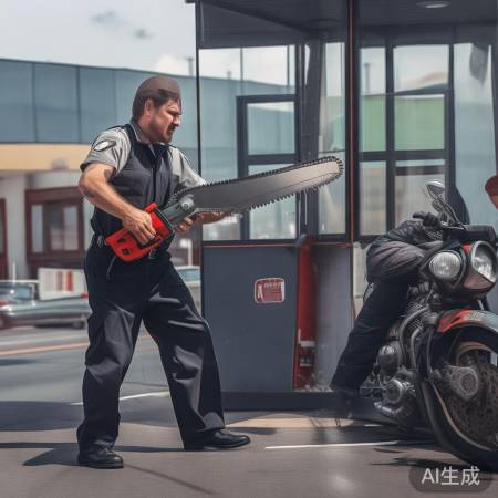 收费站电锯拦截摩托,硬核操作?